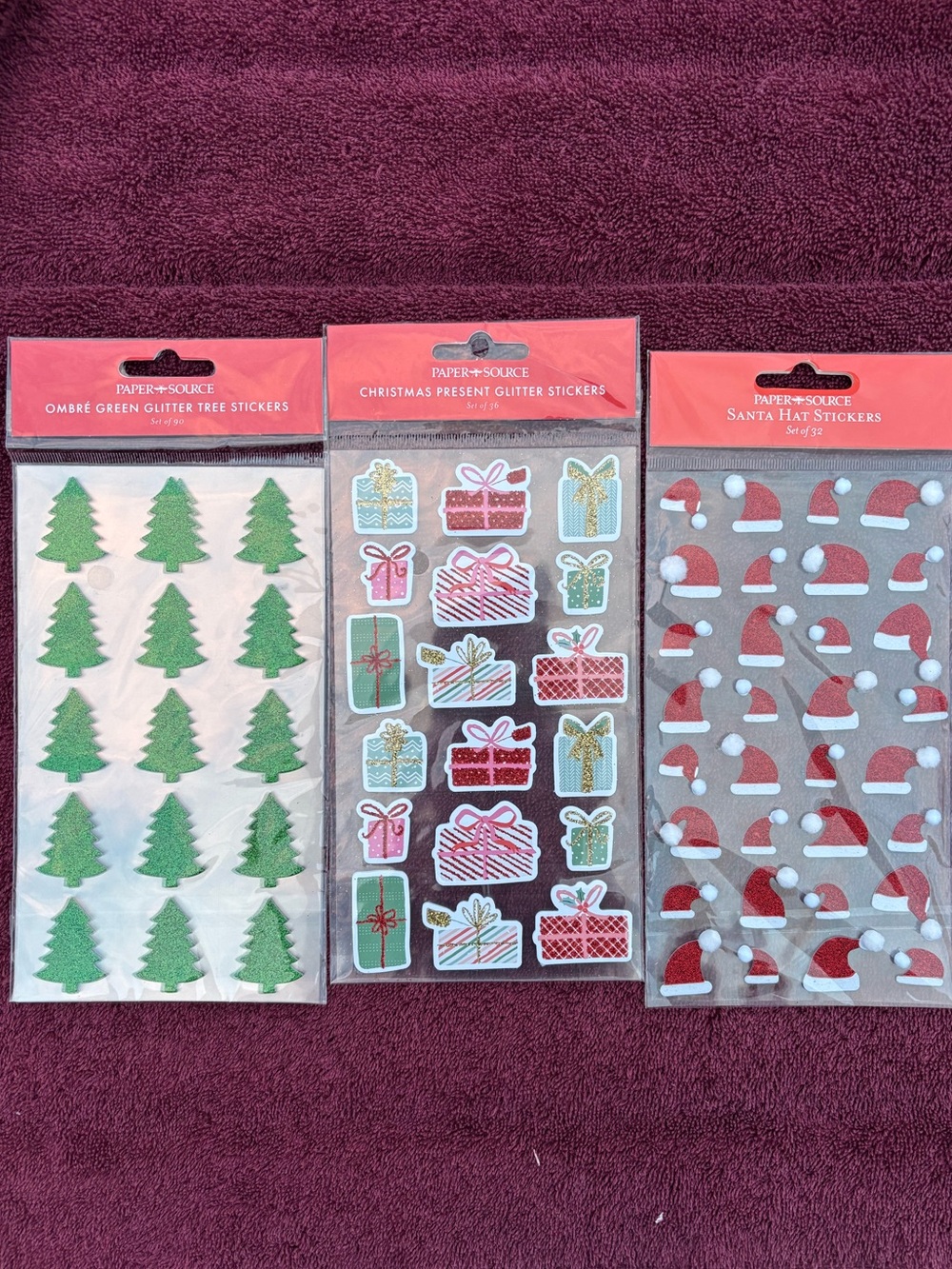 Paper Source Red & Green Holiday Sticker Pack - Tree, Present & Santa Hat